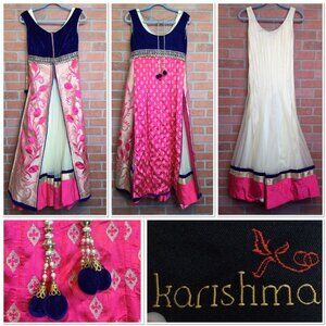 Karishma Womens Traditional Anarkali Gown Embroidered Velvet Mesh Long Dress